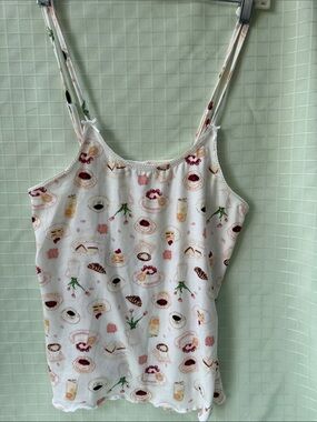 New Spoiled White Breakfast Print Camisole with Pastel Accents